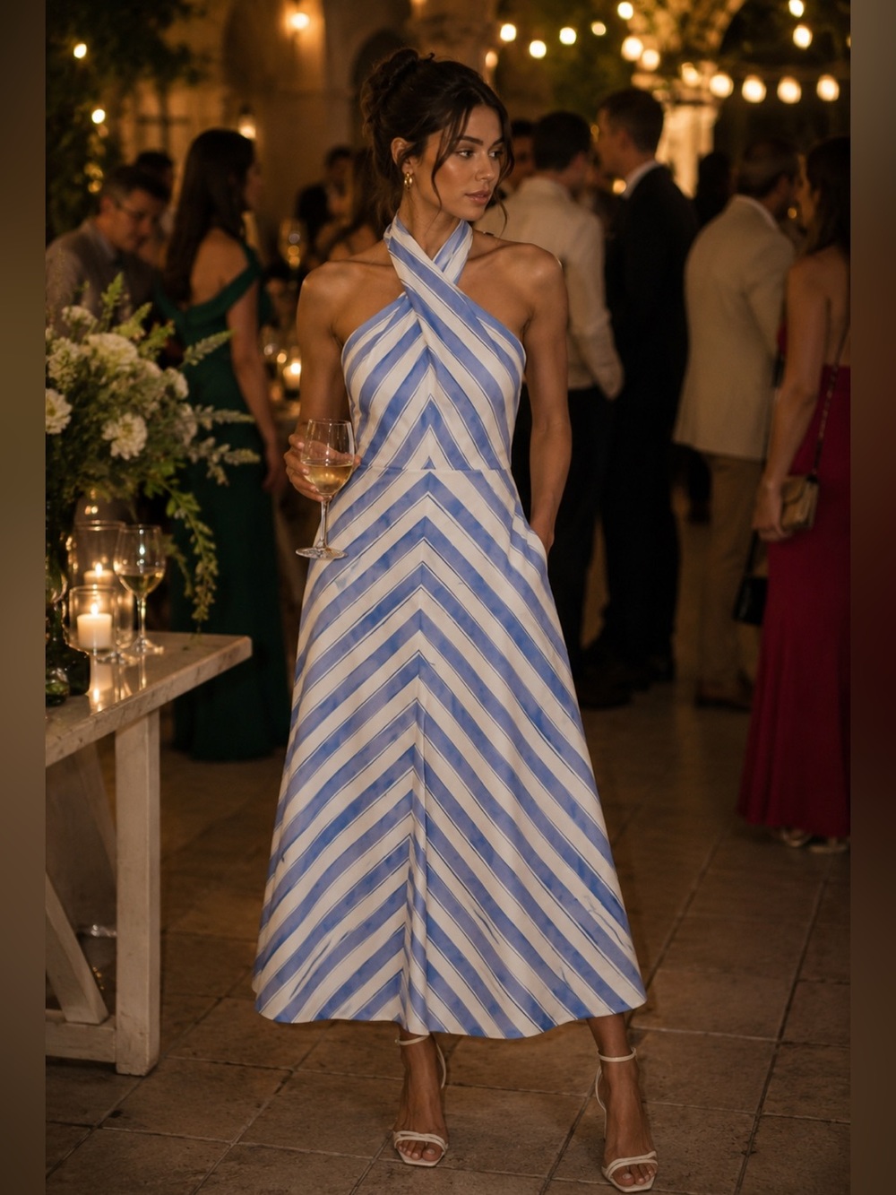 Mestiza New York Copacabana Cross Front Halter Dress In Santorini Stripe Sz L